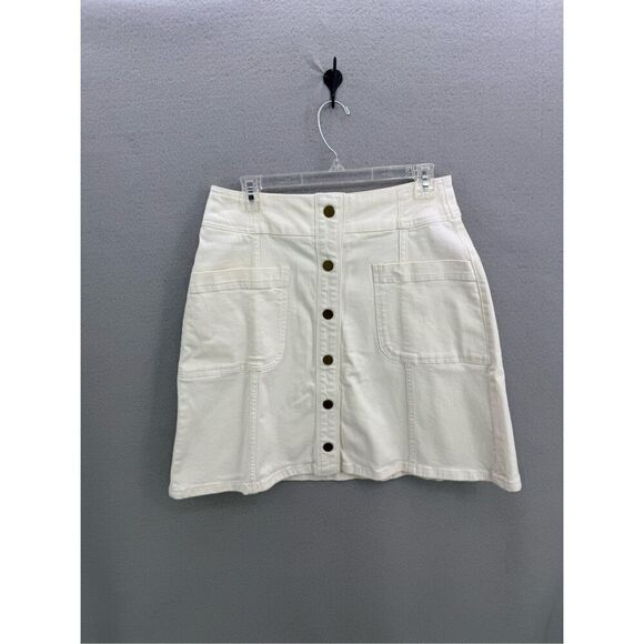 Boden Womens White Stretchy Cotton Pockets Snap Up Denim Mini Skirt Size 8 - Picture 5 of 7